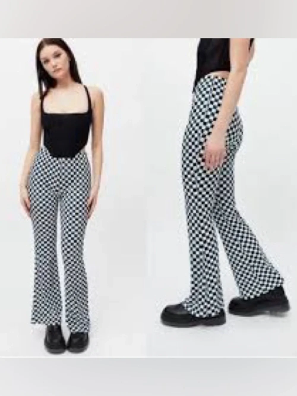 Urban Outfitters Renewal Black, Green & White Checkerboard Flare Pant NWT Medium